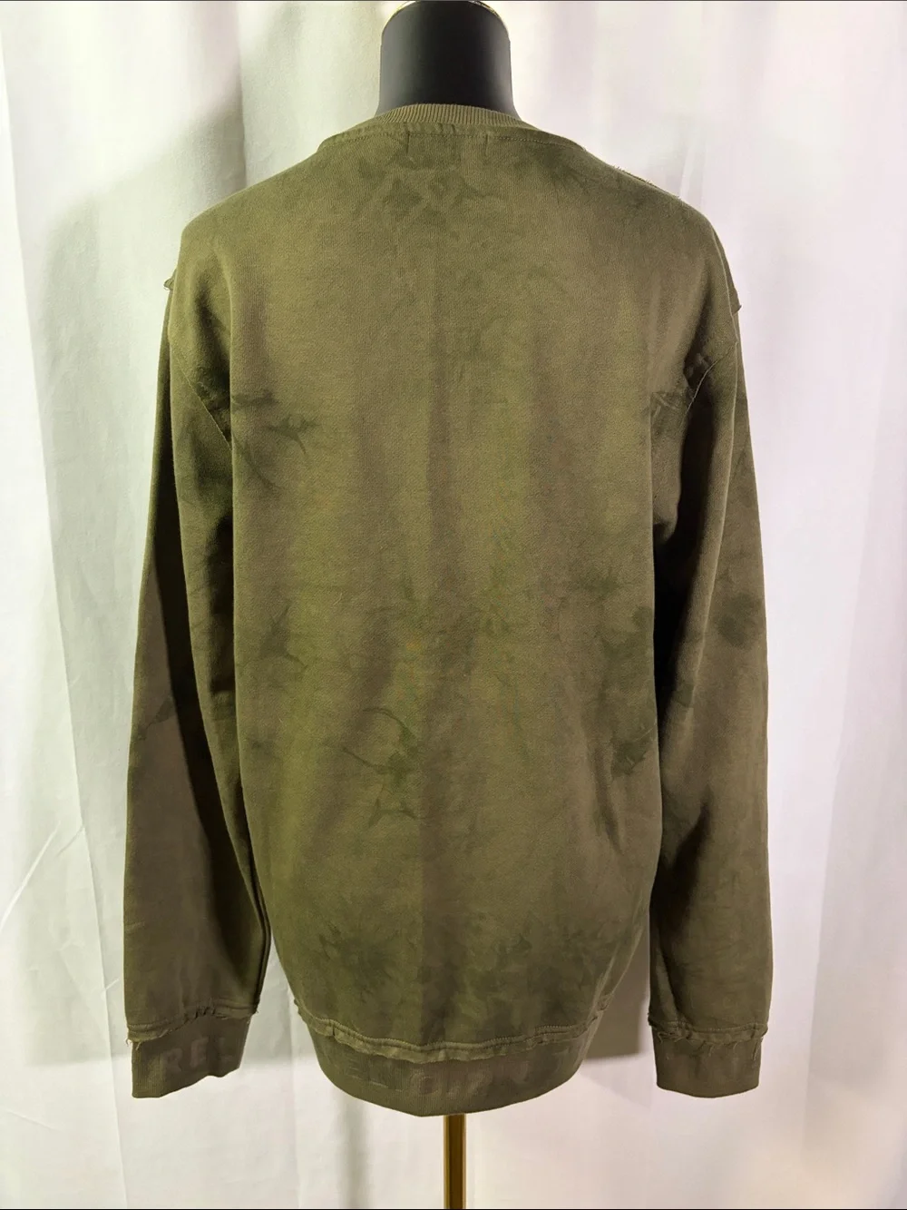 True Religion Camo Green Tie Die Debossed Rib Pullover Crewneck Sweatshirt